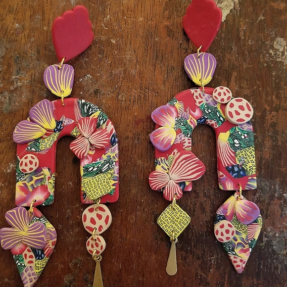 Handcrafted Polymer clay drop earrings - Picture 3 of 5